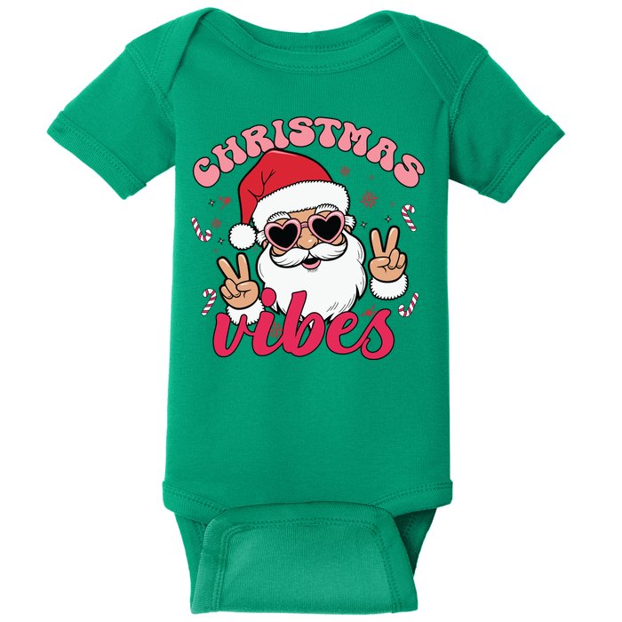 Christmas Vibes Santa Claus Peace Retro Groovy Baby Bodysuit