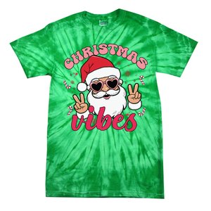 Christmas Vibes Santa Claus Peace Retro Groovy Tie-Dye T-Shirt