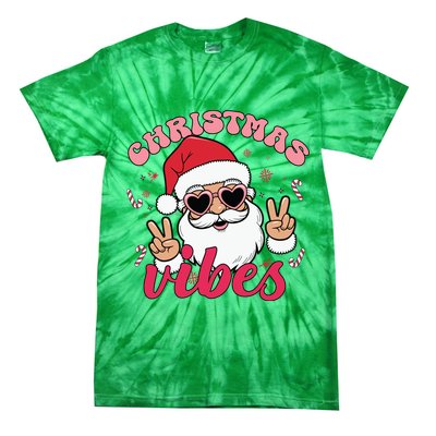 Christmas Vibes Santa Claus Peace Retro Groovy Tie-Dye T-Shirt