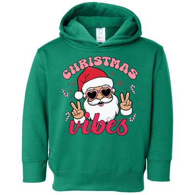 Christmas Vibes Santa Claus Peace Retro Groovy Toddler Hoodie