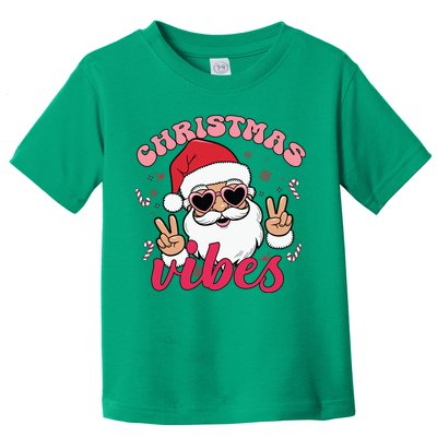Christmas Vibes Santa Claus Peace Retro Groovy Toddler T-Shirt