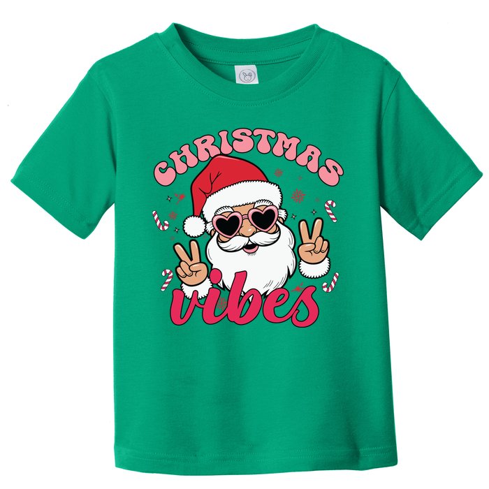Christmas Vibes Santa Claus Peace Retro Groovy Toddler T-Shirt