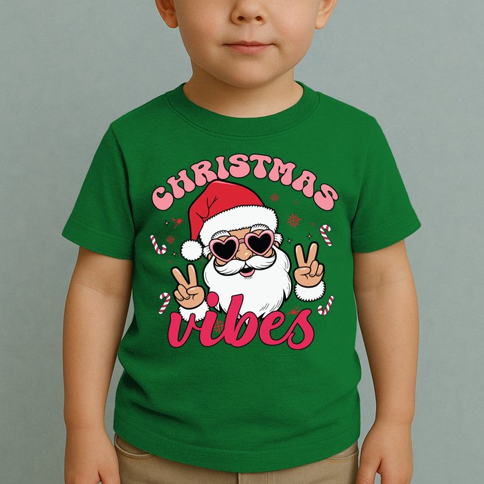 Christmas Vibes Santa Claus Peace Retro Groovy Toddler T-Shirt