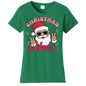 Christmas Vibes Santa Claus Peace Retro Groovy Women's T-Shirt