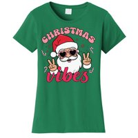 Christmas Vibes Santa Claus Peace Retro Groovy Women's T-Shirt