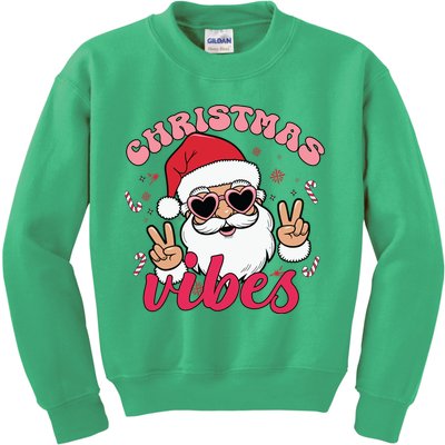 Christmas Vibes Santa Claus Peace Retro Groovy Kids Sweatshirt