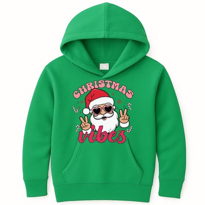 Christmas Vibes Santa Claus Peace Retro Groovy Kids Hoodie