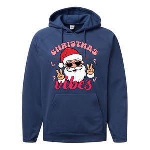 Christmas Vibes Santa Claus Peace Retro Groovy Performance Fleece Hoodie