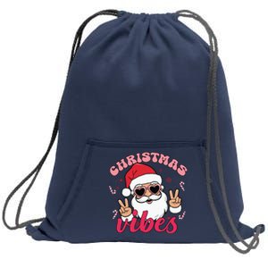 Christmas Vibes Santa Claus Peace Retro Groovy Sweatshirt Cinch Pack Bag