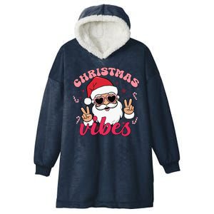 Christmas Vibes Santa Claus Peace Retro Groovy Hooded Wearable Blanket