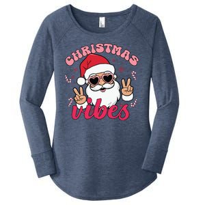 Christmas Vibes Santa Claus Peace Retro Groovy Women's Perfect Tri Tunic Long Sleeve Shirt