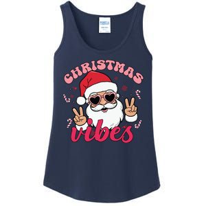 Christmas Vibes Santa Claus Peace Retro Groovy Ladies Essential Tank