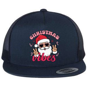 Christmas Vibes Santa Claus Peace Retro Groovy Flat Bill Trucker Hat