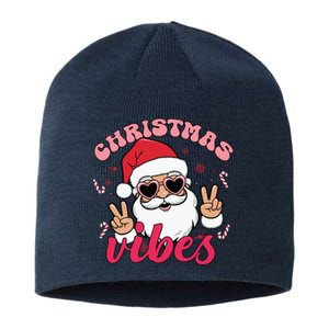 Christmas Vibes Santa Claus Peace Retro Groovy Sustainable Beanie