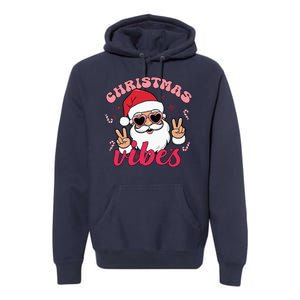 Christmas Vibes Santa Claus Peace Retro Groovy Premium Hoodie