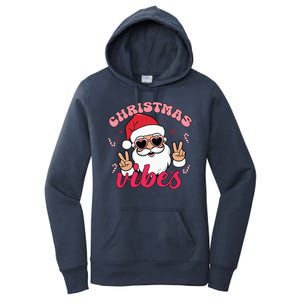 Christmas Vibes Santa Claus Peace Retro Groovy Women's Pullover Hoodie