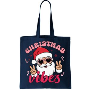 Christmas Vibes Santa Claus Peace Retro Groovy Tote Bag