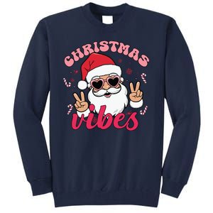 Christmas Vibes Santa Claus Peace Retro Groovy Tall Sweatshirt