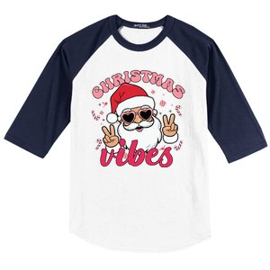 Christmas Vibes Santa Claus Peace Retro Groovy Baseball Sleeve Shirt