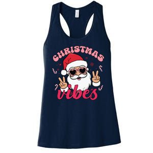 Christmas Vibes Santa Claus Peace Retro Groovy Women's Racerback Tank