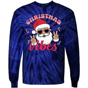 Christmas Vibes Santa Claus Peace Retro Groovy Tie-Dye Long Sleeve Shirt