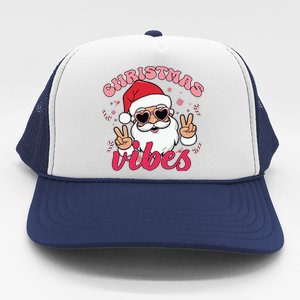 Christmas Vibes Santa Claus Peace Retro Groovy Trucker Hat