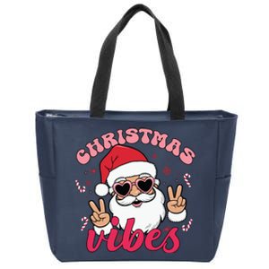 Christmas Vibes Santa Claus Peace Retro Groovy Zip Tote Bag