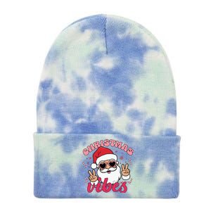 Christmas Vibes Santa Claus Peace Retro Groovy Tie Dye 12in Knit Beanie