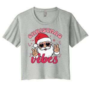 Christmas Vibes Santa Claus Peace Retro Groovy Women's Crop Top Tee