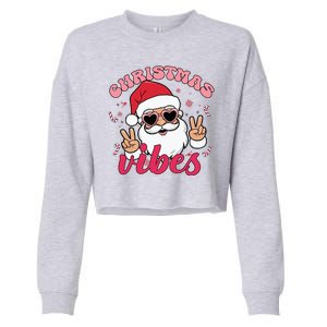 Christmas Vibes Santa Claus Peace Retro Groovy Cropped Pullover Crew