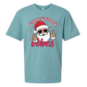 Christmas Vibes Santa Claus Peace Retro Groovy Sueded Cloud Jersey T-Shirt