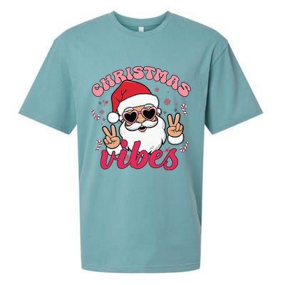 Christmas Vibes Santa Claus Peace Retro Groovy Sueded Cloud Jersey T-Shirt