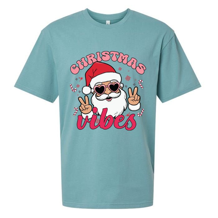 Christmas Vibes Santa Claus Peace Retro Groovy Sueded Cloud Jersey T-Shirt
