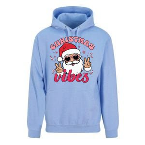 Christmas Vibes Santa Claus Peace Retro Groovy Unisex Surf Hoodie