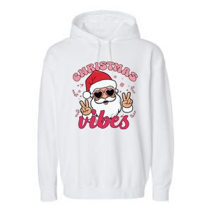 Christmas Vibes Santa Claus Peace Retro Groovy Garment-Dyed Fleece Hoodie