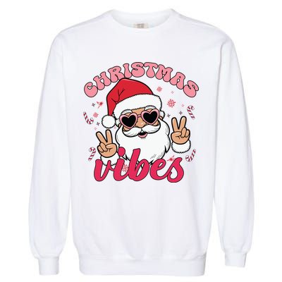Christmas Vibes Santa Claus Peace Retro Groovy Garment-Dyed Sweatshirt