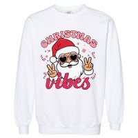 Christmas Vibes Santa Claus Peace Retro Groovy Garment-Dyed Sweatshirt