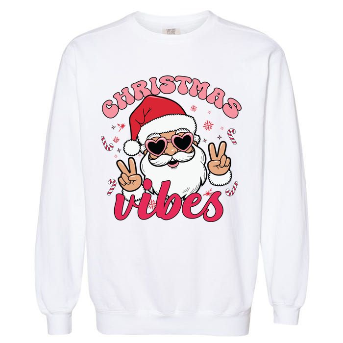 Christmas Vibes Santa Claus Peace Retro Groovy Garment-Dyed Sweatshirt
