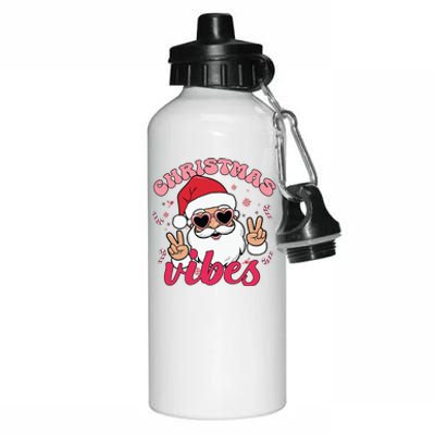 Christmas Vibes Santa Claus Peace Retro Groovy Aluminum Water Bottle