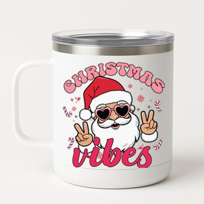 Christmas Vibes Santa Claus Peace Retro Groovy 12 oz Stainless Steel Tumbler Cup