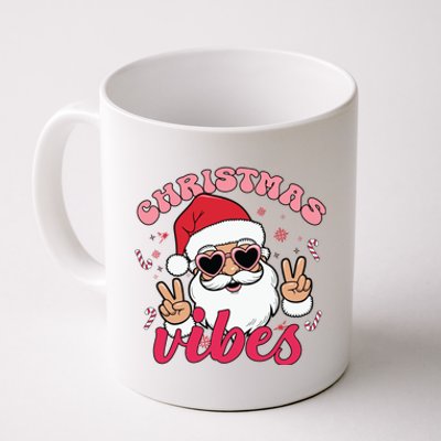 Christmas Vibes Santa Claus Peace Retro Groovy Coffee Mug