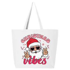 Christmas Vibes Santa Claus Peace Retro Groovy 25L Jumbo Tote