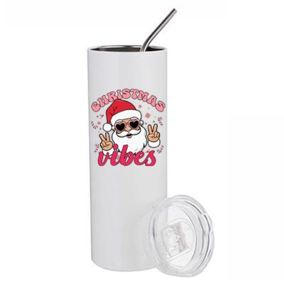 Christmas Vibes Santa Claus Peace Retro Groovy Stainless Steel Tumbler