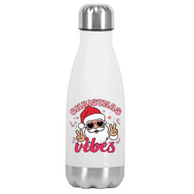 Christmas Vibes Santa Claus Peace Retro Groovy Stainless Steel Insulated Water Bottle