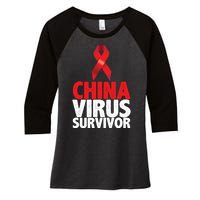 China Virus Survivor Women's Tri-Blend 3/4-Sleeve Raglan Shirt