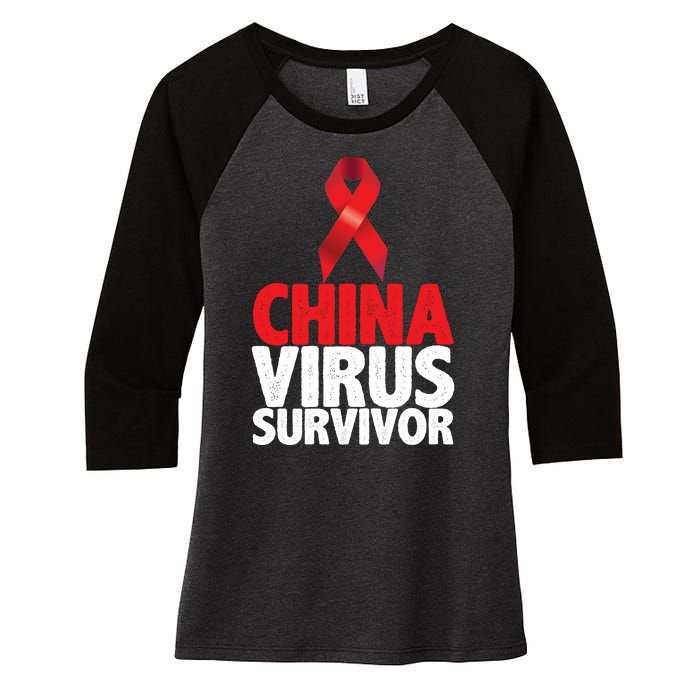 China Virus Survivor Women's Tri-Blend 3/4-Sleeve Raglan Shirt