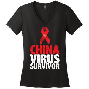 China Virus Survivor Women's V-Neck T-Shirt