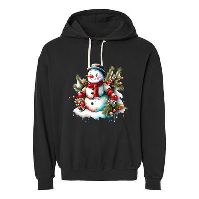 Christmas Vintage Snowman Garment-Dyed Fleece Hoodie