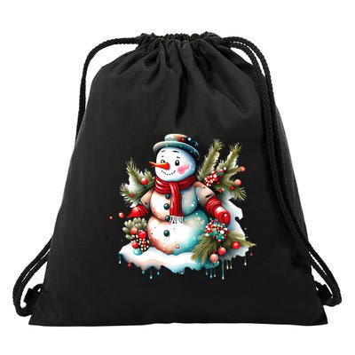 Christmas Vintage Snowman Drawstring Bag