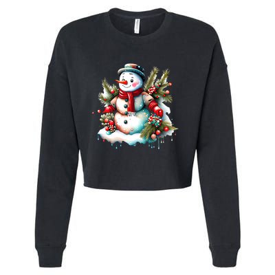 Christmas Vintage Snowman Cropped Pullover Crew